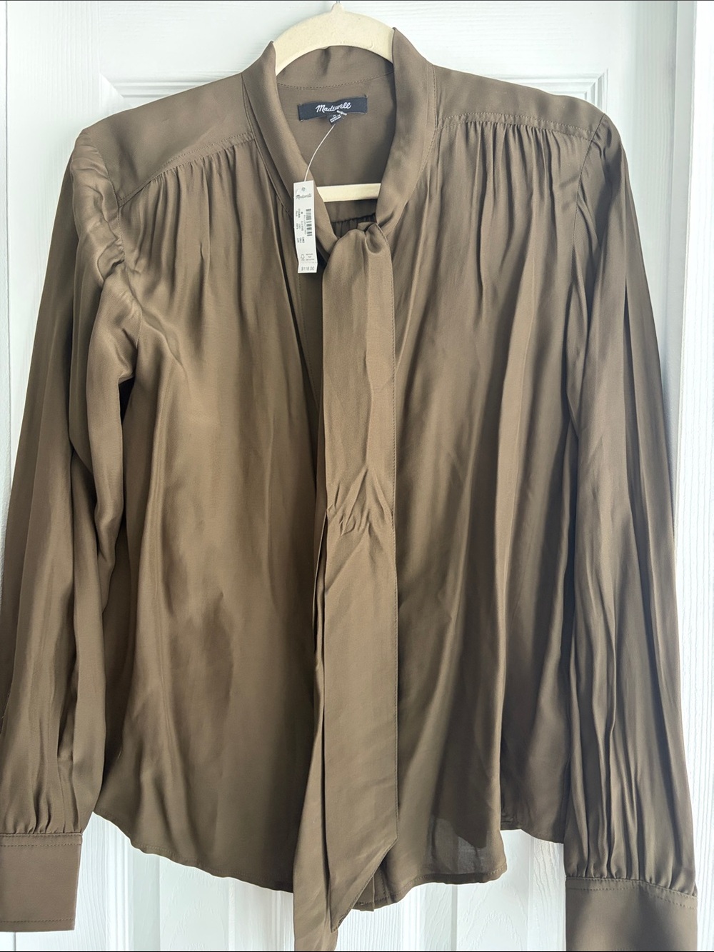 Madewell Olive Tie-Neck Long-Sleeve Blouse